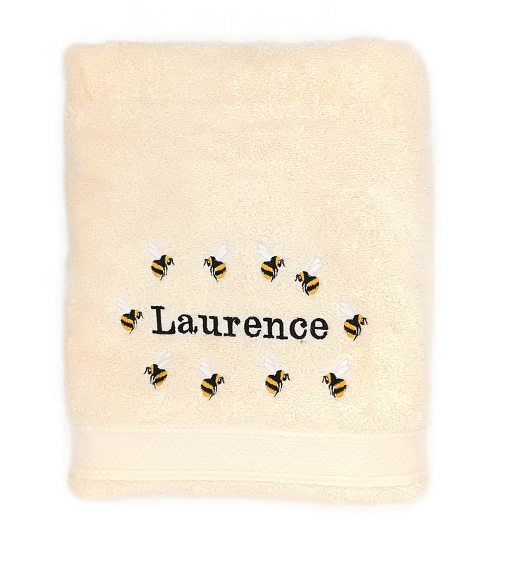 Motif abeilles brodé sur linge de bain au choix