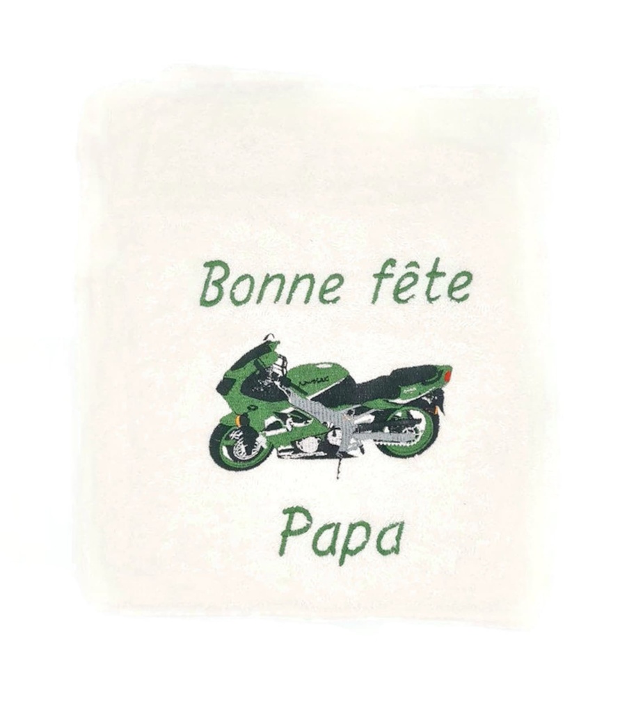 Motif moto brodé sur linge de bain