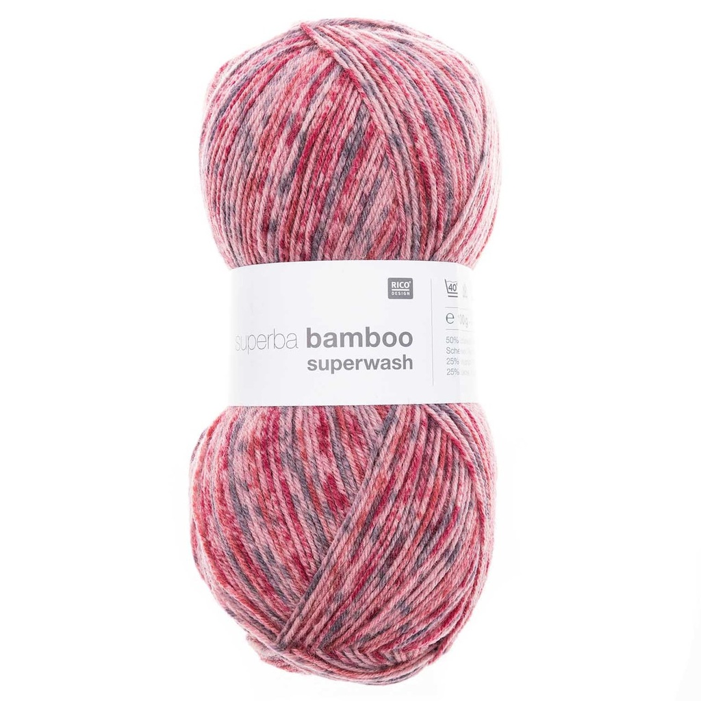 Fil pour chaussette Rico Superba Bamboo 4 fils Pink rouge mix (copie)