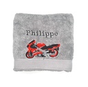 Serviette personnalisée pour un passionné de moto et deux roues motif en rouge et noir modifiable 