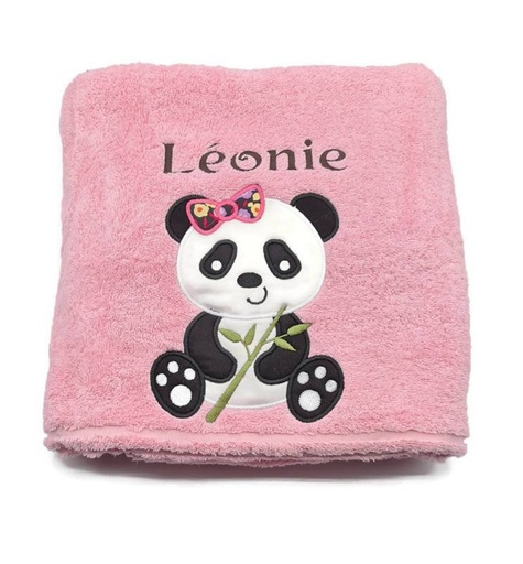 Motif panda et son bambou brodé sur linge de bain au choix