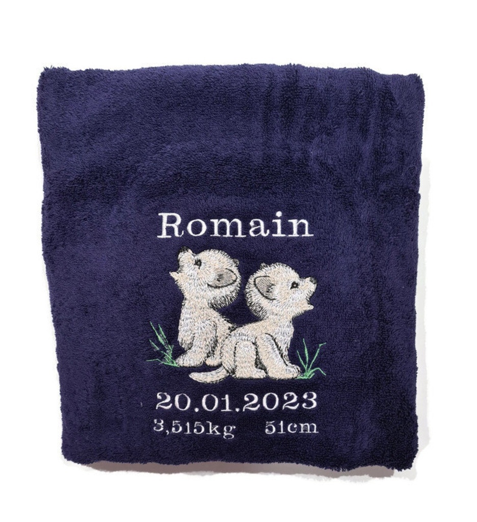 Motif petit loup brodé sur linge de bain au choix 