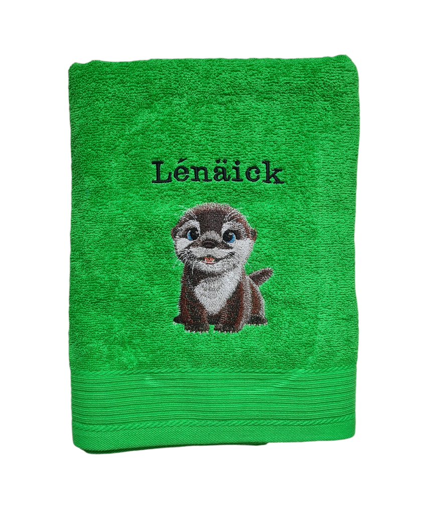 Motif loutre brodé sur linge de bain au choix