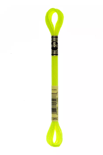 [317WE980] Fil à broder Mouliné Métallisé E980  Jaune fluo