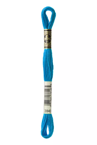 [117MC3843] Fil à broder Mouliné Spécial DMC 3843 Bleu piscine métallisé 
