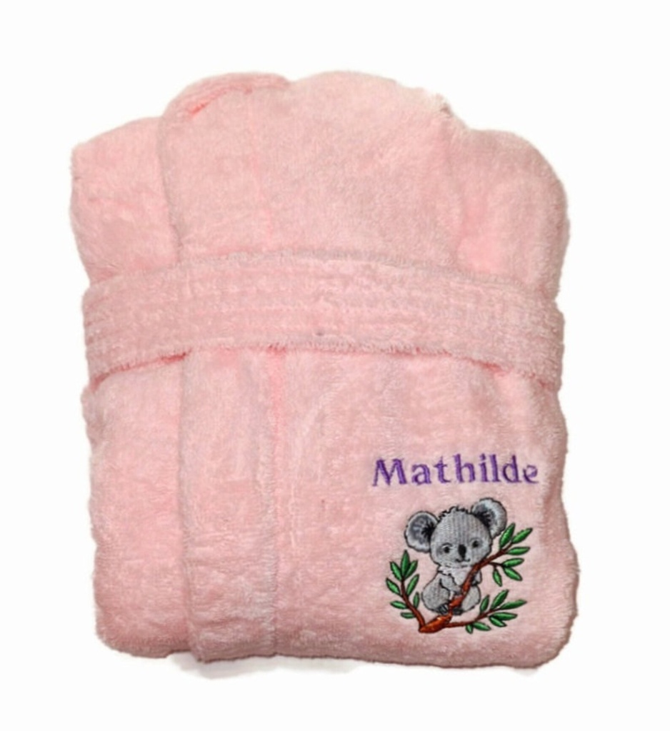 Motif koala sur la branche brodé sur peignoir éponge enfant. Cadeau personnalisé