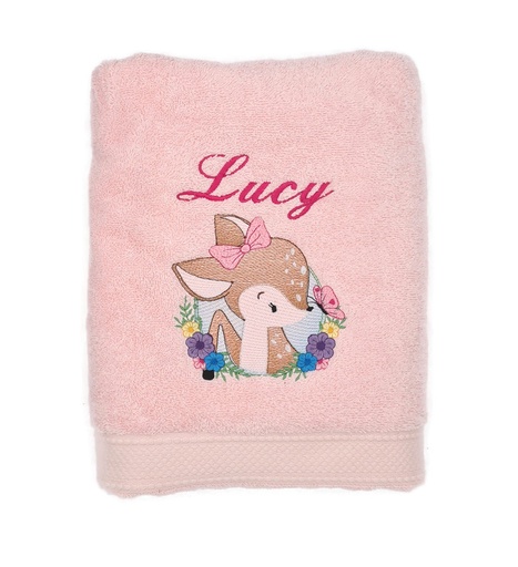 Motif biche brodé sur linge de bain au choix