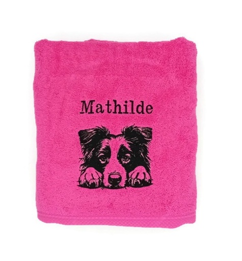 Motif chien border collie brodé sur linge de bain au choix 