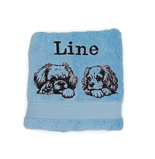 Motif chien en duo brodé sur linge de bain au choix  