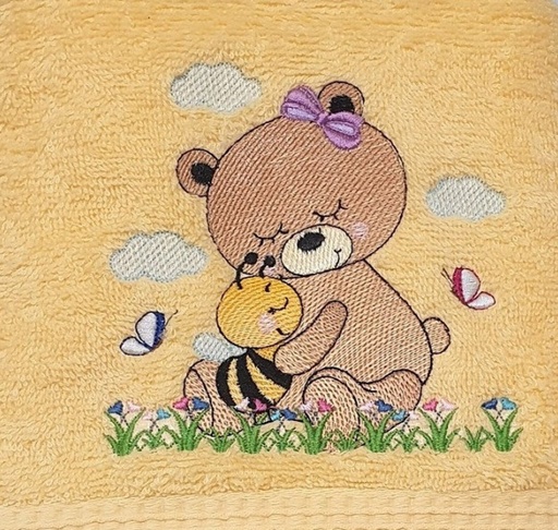 Motif nounours abeille brodé sur linge de bain au choix