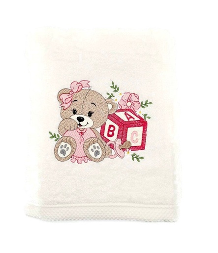 Motif nounours fille cube brodé sur linge de bain au choix