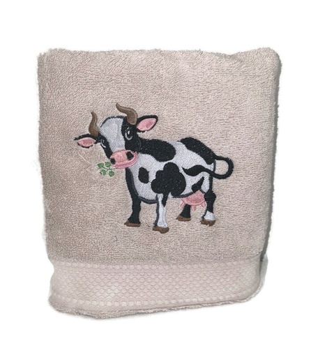 Motif vache brodé sur linge de bain au choix