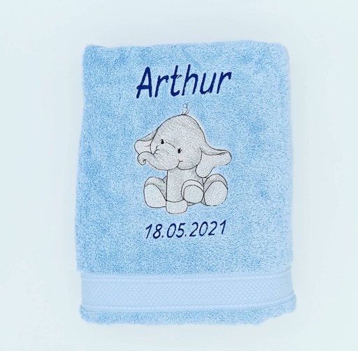 Motif éléphant gris brodé sur linge de bain au choix 