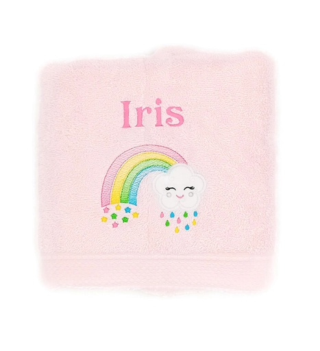 Motif fleurs nuage arc en ciel sur linge de bain au choix