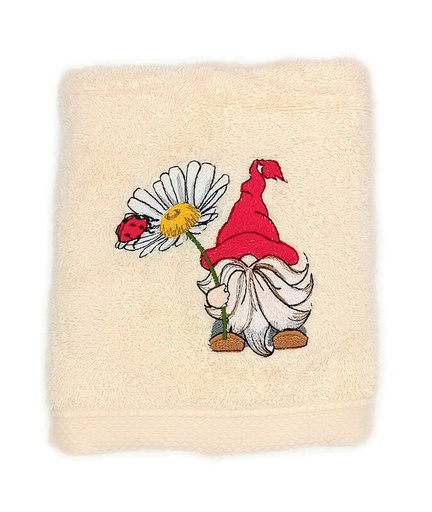 Motif gnome rouge sur linge de bain au choix